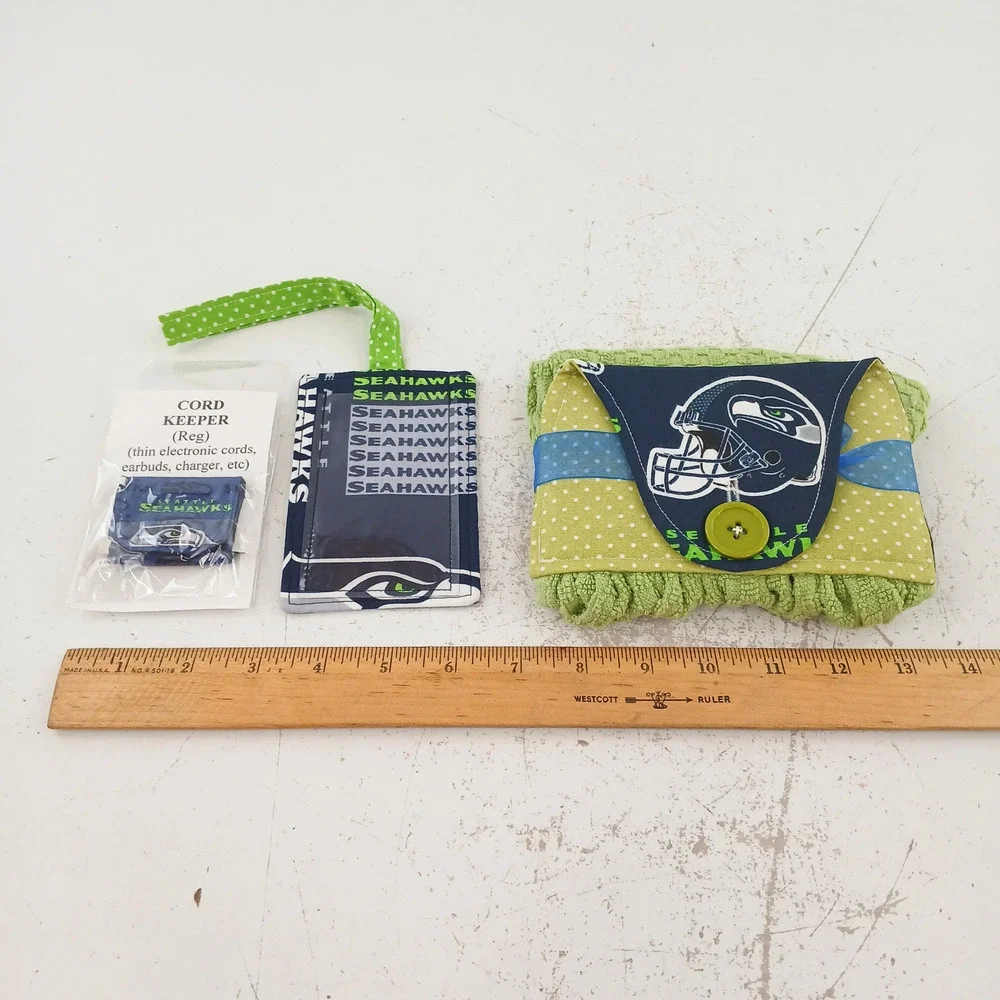 Seattle Seahawks Handmade Accessory Set – Pouch, Cord Keeper, ID Tag NFL